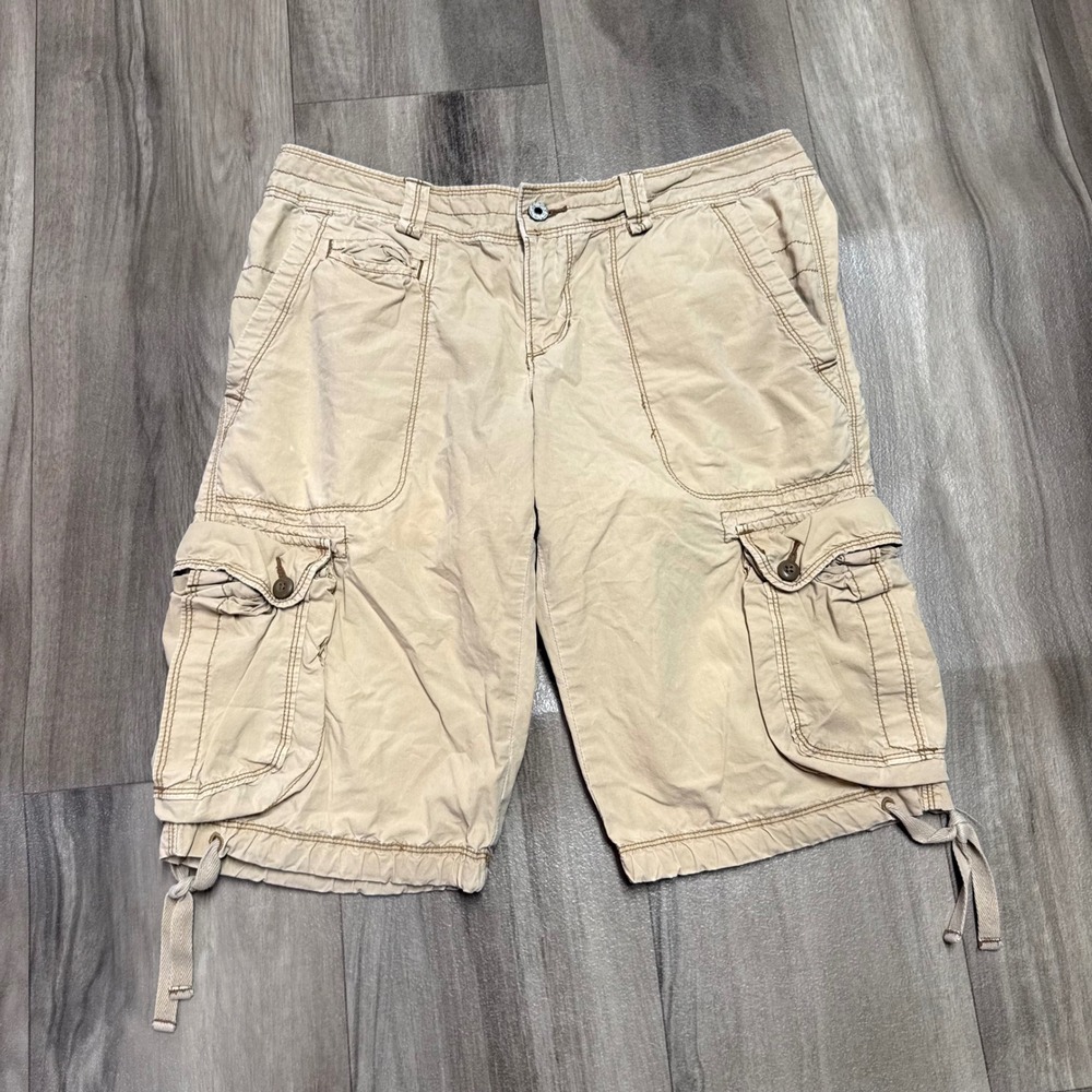 Polo Jeans Co Ralph Lauren Tan Khaki Cargo Shorts Floral Trim Womens Size 6